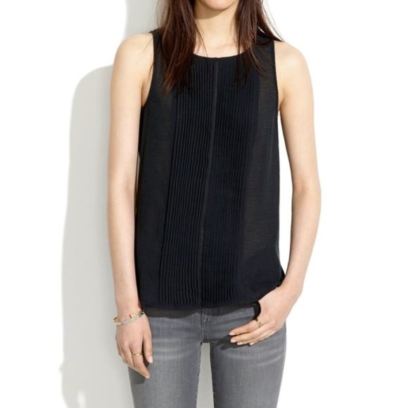 091 MADEWELL Sheer Black Seagauze Pleat Tank Top sz XS - Picture 1 of 8
